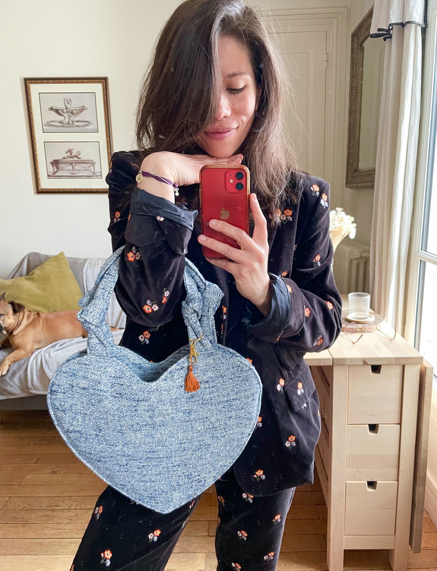 đź’– Le petit COEUR (avec noeud) en tweed- upcycling Haute couture