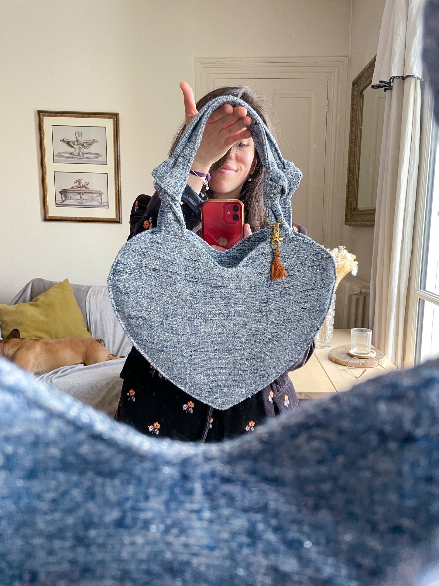 đź’– Le petit COEUR (avec noeud) en tweed- upcycling Haute couture