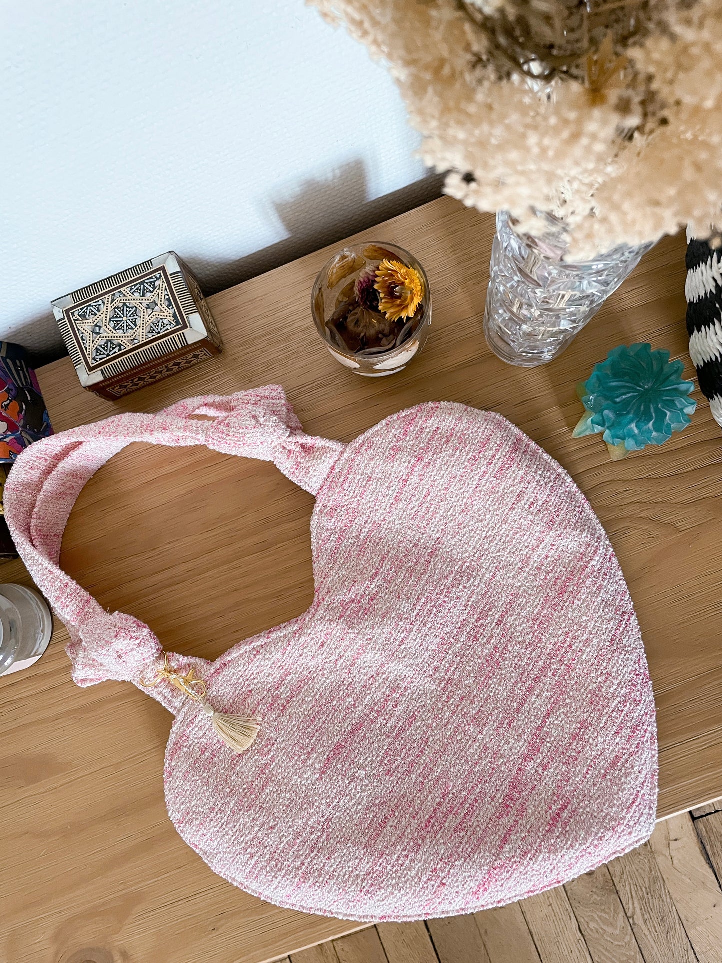đź’– Le petit COEUR (avec noeud) en tweed- upcycling Haute couture
