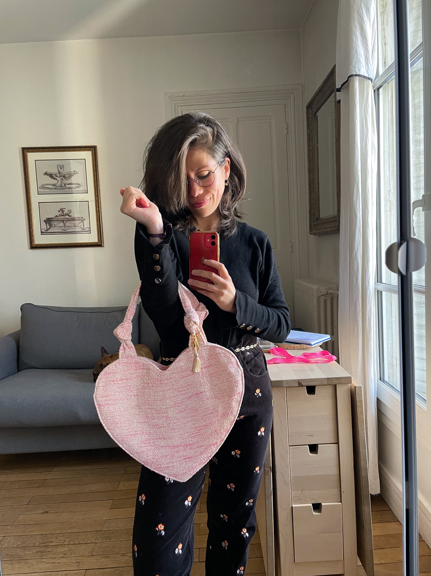 đź’– Le petit COEUR (avec noeud) en tweed- upcycling Haute couture