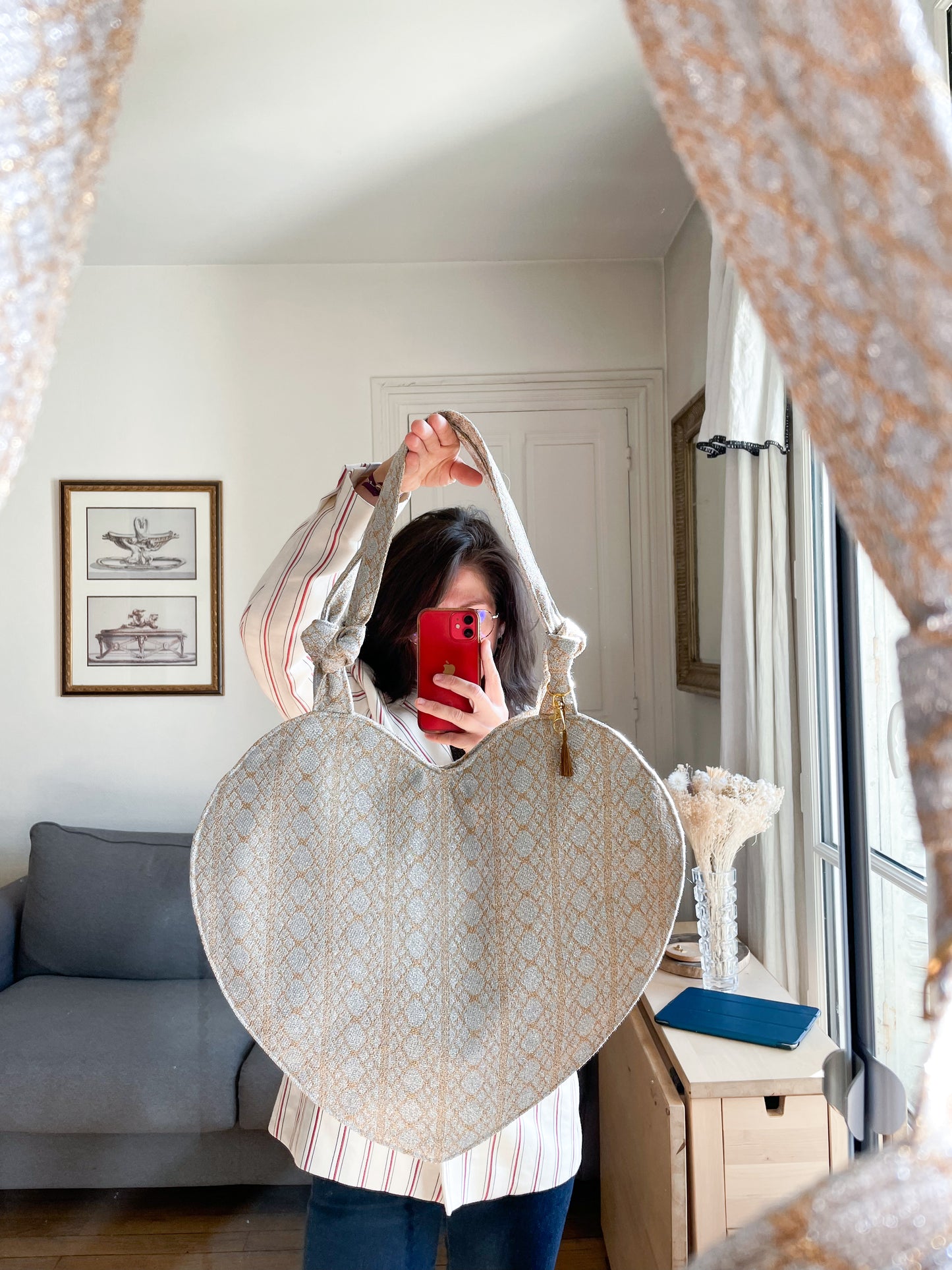💖 Le grand COEUR (avec noeud) en tweed- upcycling Haute couture
