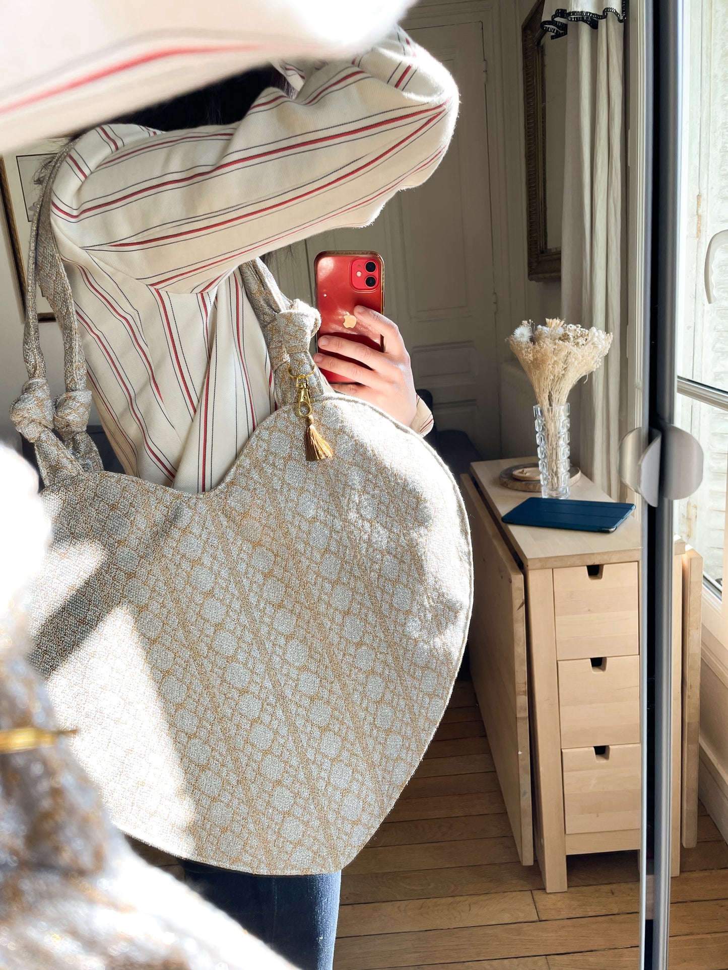 💖 Le grand COEUR (avec noeud) en tweed- upcycling Haute couture