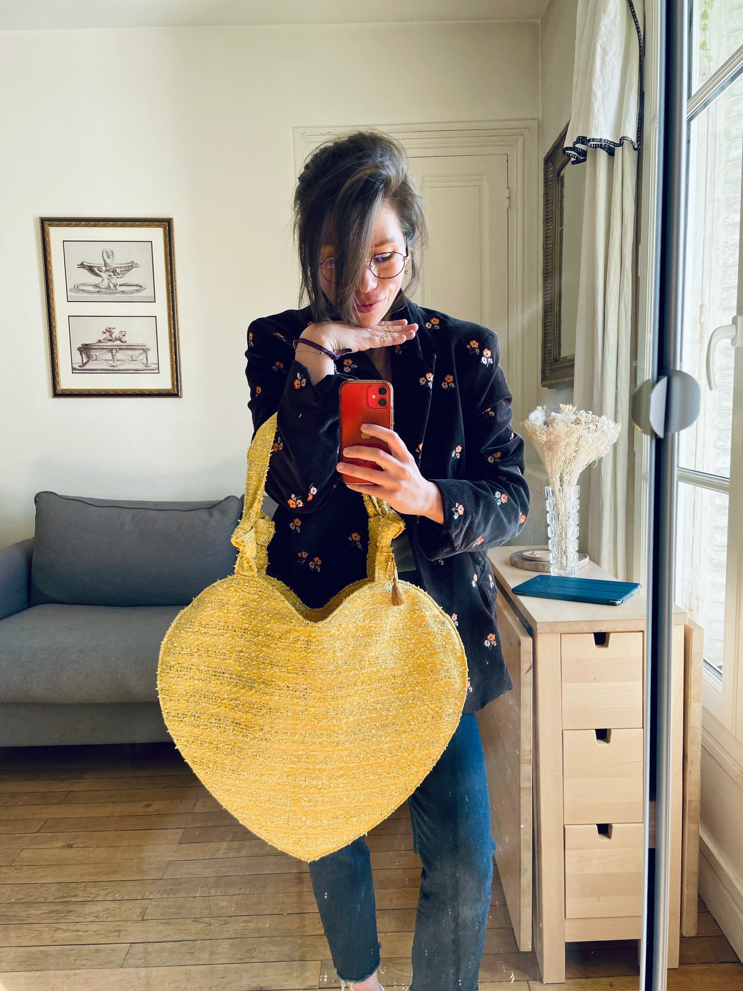 💖 Le grand COEUR (avec noeud) en tweed- upcycling Haute couture