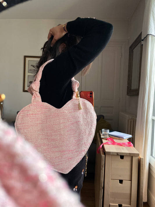 💖 Le petit COEUR (avec noeud) en tweed- upcycling Haute couture