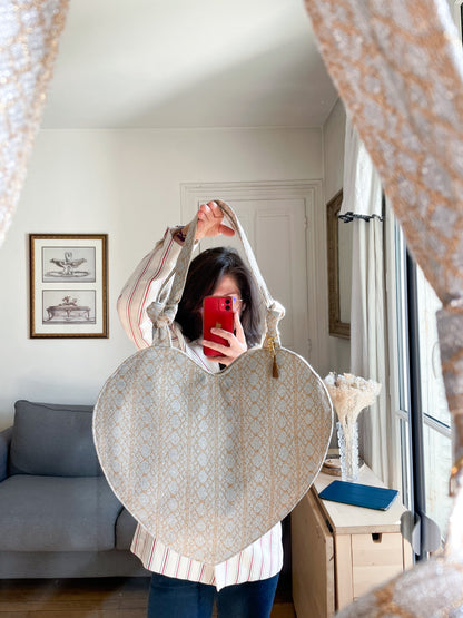 💖 Le grand COEUR (avec noeud) en tweed- upcycling Haute couture