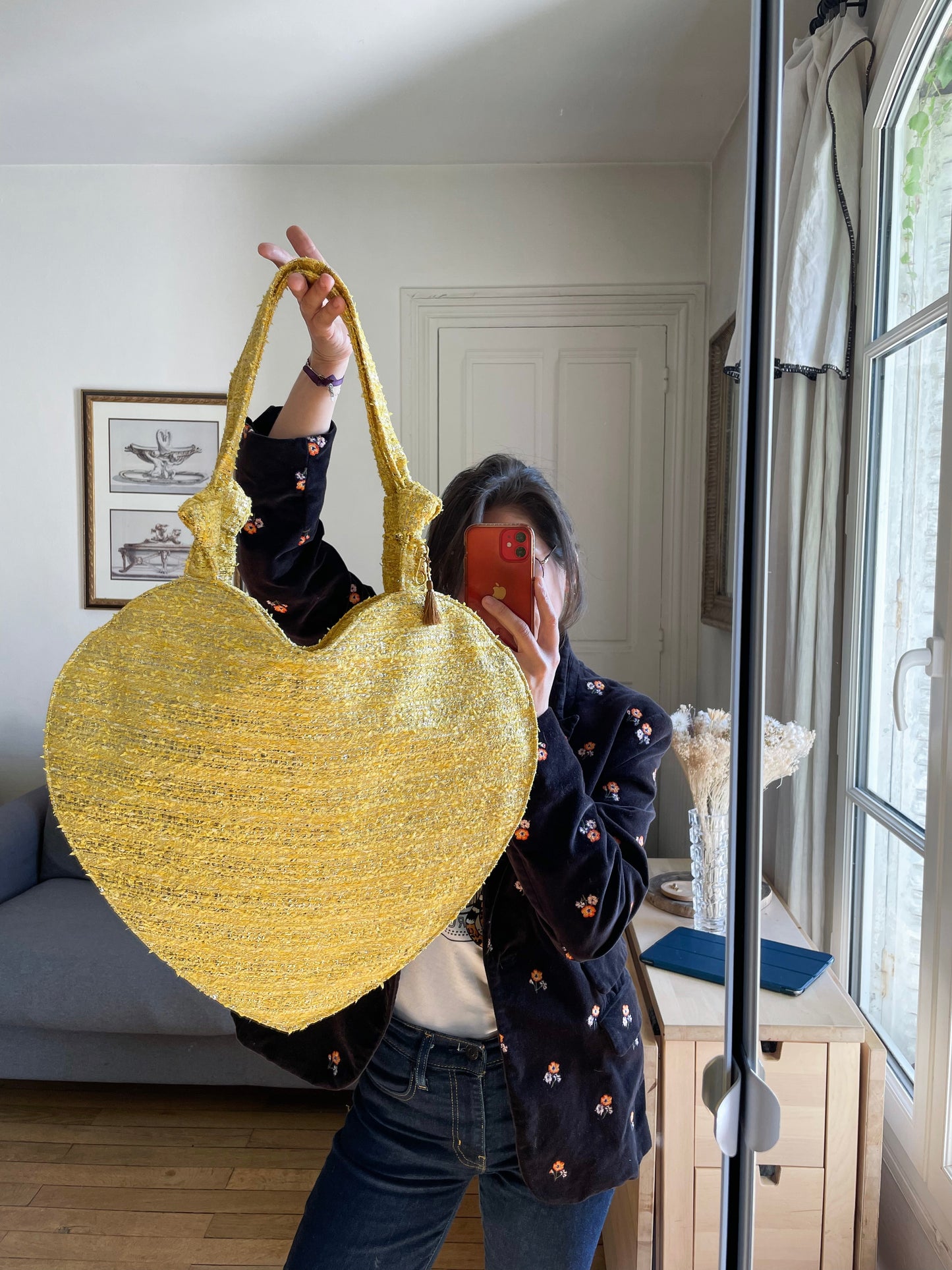 💖 Le grand COEUR (avec noeud) en tweed- upcycling Haute couture